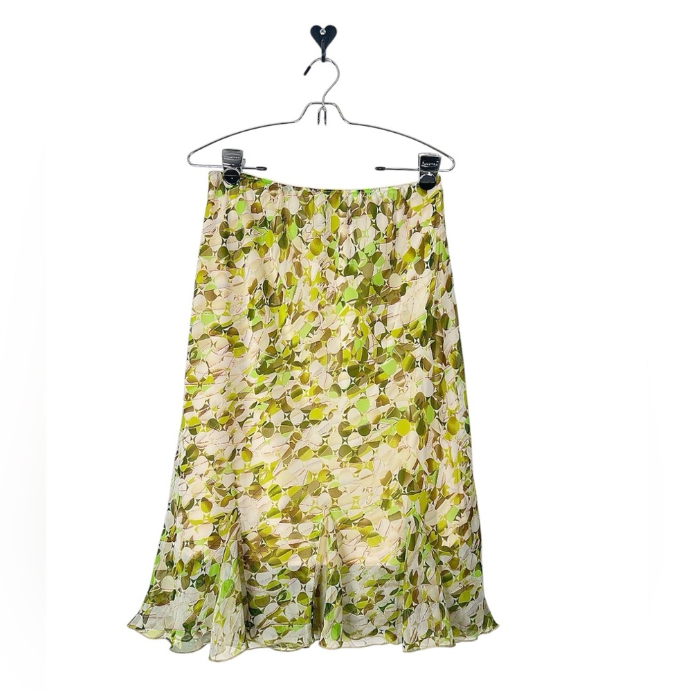 Vintage Y2K slip skirt‎ size M sheer overlay lined lettuce hem Midi green Spring